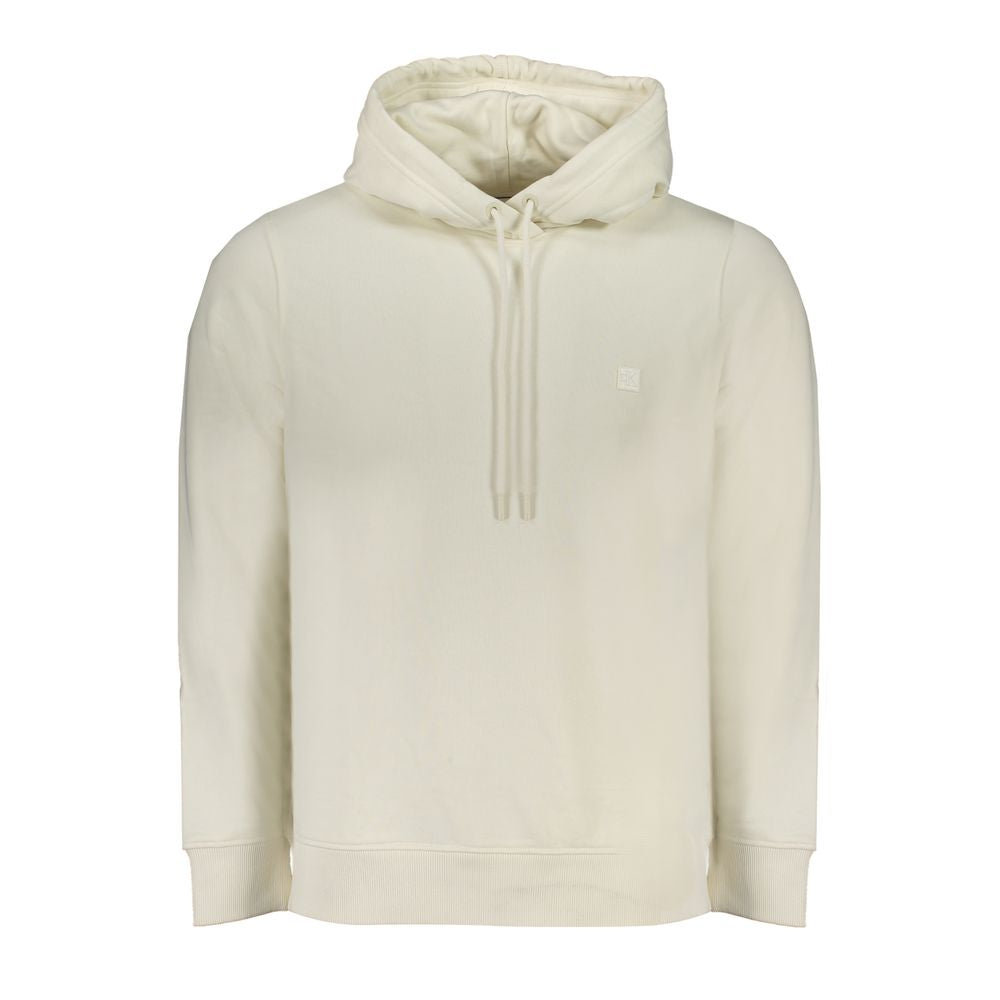 Calvin Klein White Cotton Men Sweater with hood, sustainable design, long-sleeve, logo, luxurious loungewear.