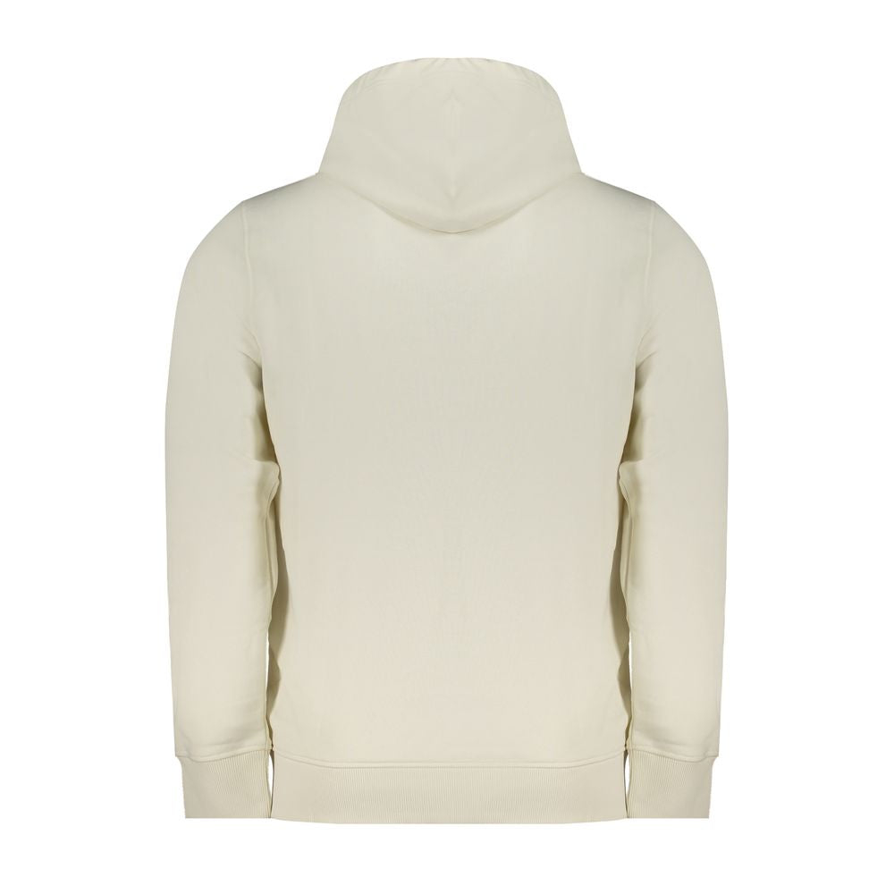 Back view of a Calvin Klein White Cotton Men Sweater with a hood.
