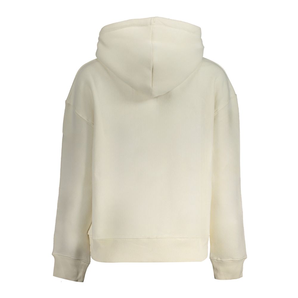 Pepe Jeans White Cotton Women Sweater back view, showcasing long sleeves and cozy hood, crafted from organic cotton blend for eco-friendly style.