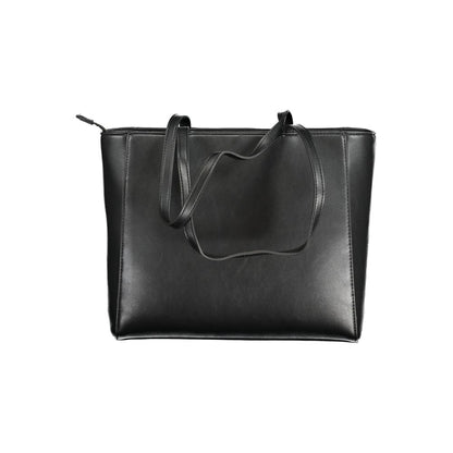 Mario Valentino Black Polyethylene Handbag with two handles, internal pocket, phone spaces, zip closure, contrasting details, and logo.