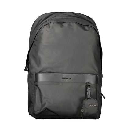 Calvin Klein Black Polyester Backpack with pockets, adjustable straps, laptop space, logo, and recycled material.