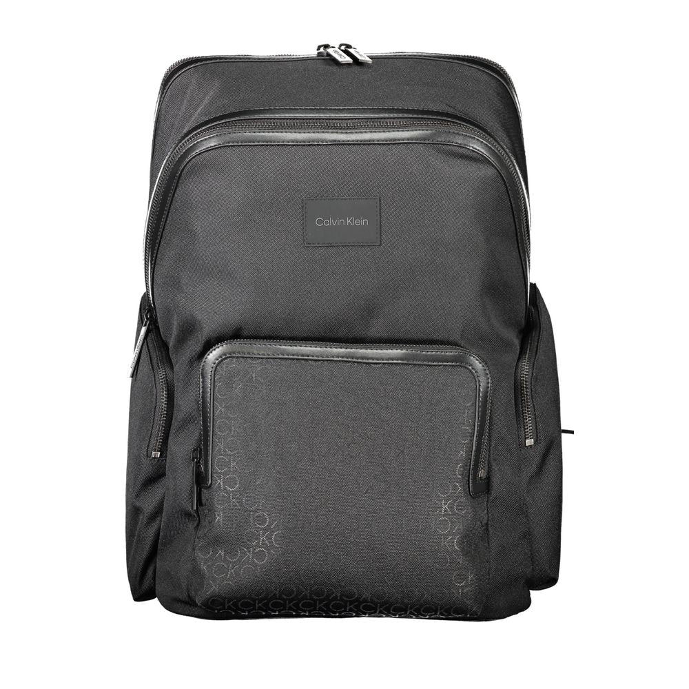 Calvin Klein Black Polyester Backpack with multiple compartments, adjustable straps, and logo design.