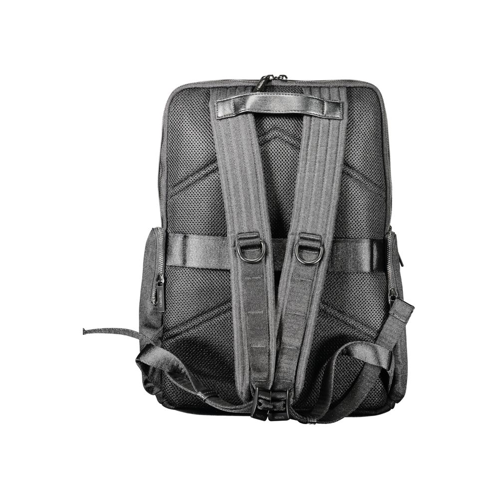 Back view of Calvin Klein Black Polyester Backpack showing adjustable shoulder straps and design details.