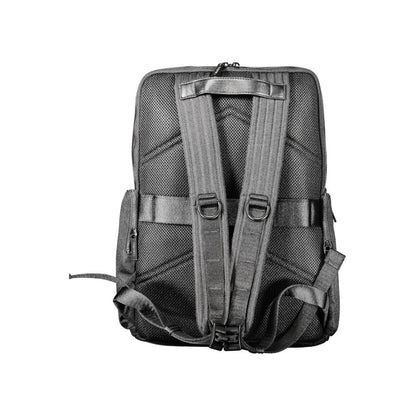 Back view of Calvin Klein Black Polyester Backpack showing adjustable shoulder straps and design details.