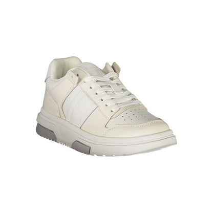 Tommy Hilfiger White Polyester Sneaker with laces, contrast details, and logo, sports footwear