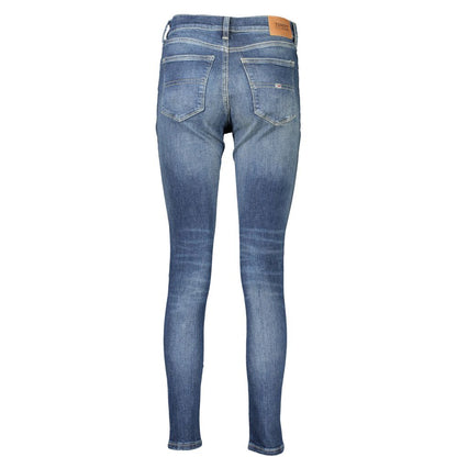 Tommy Hilfiger Blue Cotton Women's Skinny Jean back view showcasing chic design and sophisticated washed effect.
