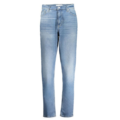 Calvin Klein Blue Cotton Women Jeans with vintage washed effect and iconic logo embroidery, featuring 20% recycled cotton.
