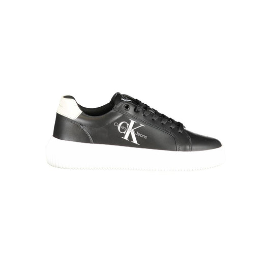 Calvin Klein Black Polyester Sneaker with laces, contrast details, logo print, 50% recycled thermoplastic rubber, sports footwear.