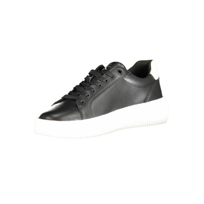 Calvin Klein Black Polyester Sneaker with laces, contrast details, and logo, featuring recycled thermoplastic rubber sole.