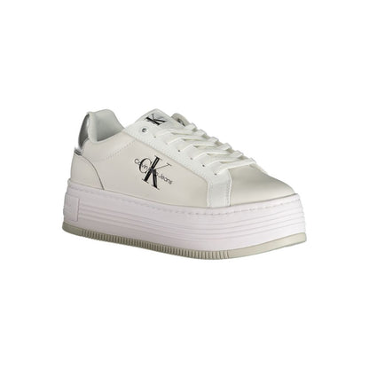 Calvin Klein White Polyester Sneaker with laces, 5 cm wedge, contrast details, logo print, sports footwear.