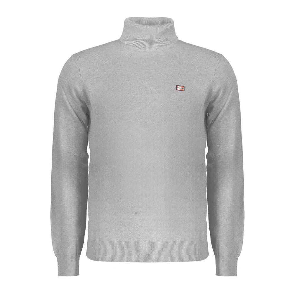 Norway 1963 Gray Polyester Sweater, long-sleeved turtleneck with embroidery logo, classic design.
