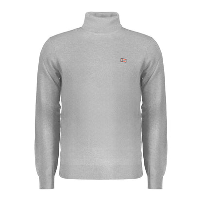 Norway 1963 Gray Polyester Sweater, long-sleeved turtleneck with embroidery logo, classic design.