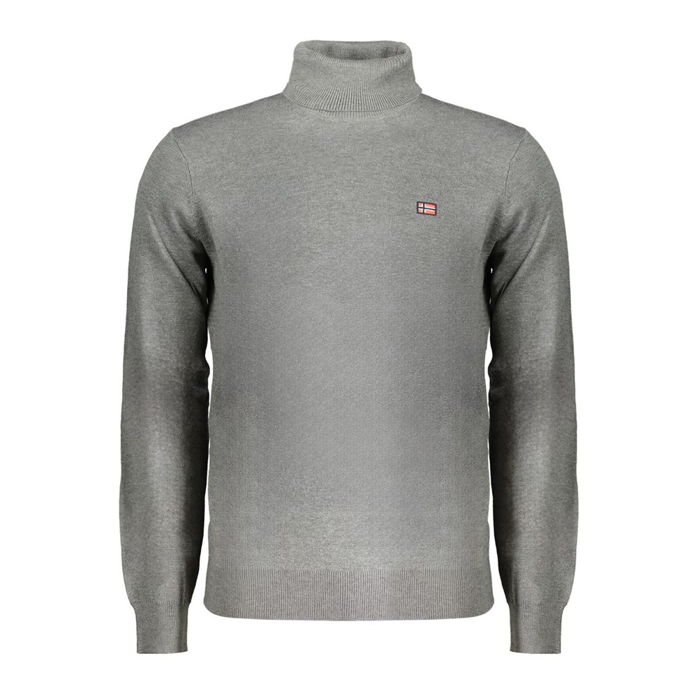 Norway 1963 Gray Polyester Sweater with turtleneck and embroidery logo, long-sleeved design for stylish warmth.