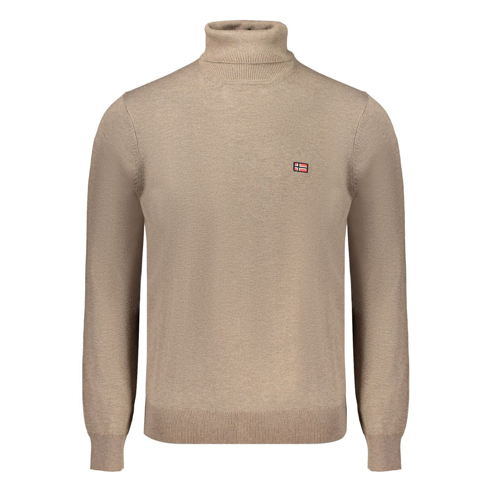 Norway 1963 Brown Polyester Sweater with turtleneck and logo embroidery, long-sleeved fashion.