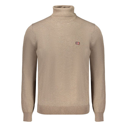 Norway 1963 Brown Polyester Sweater with turtleneck and logo embroidery, long-sleeved fashion.