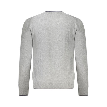 North Sails Gray Cashmere Sweater with long sleeves, crew neck, contrasting details, and logo embroidery, back view.