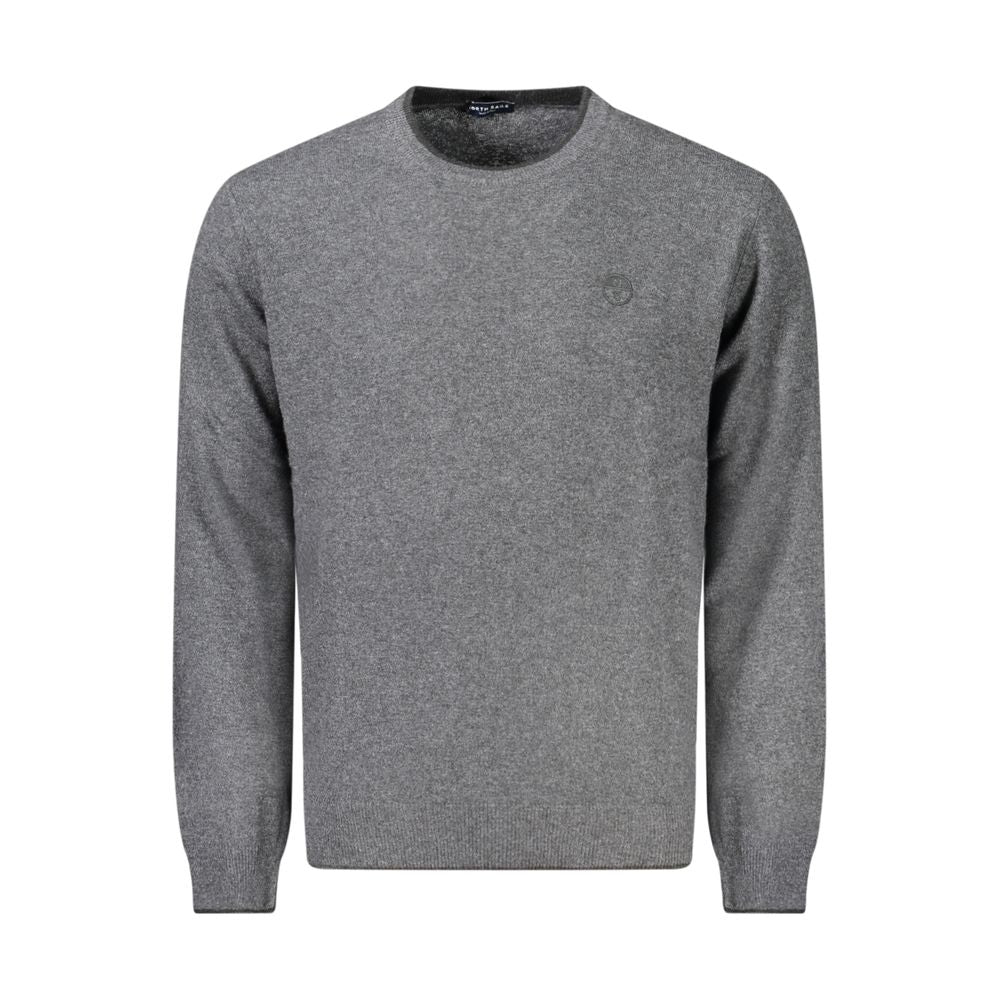 North Sails Gray Cashmere Sweater with long sleeves, crew neck, contrasting details and logo embroidery