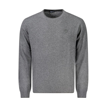 North Sails Gray Cashmere Sweater with long sleeves, crew neck, contrasting details and logo embroidery