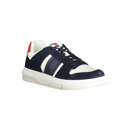 Tommy Hilfiger Blue Polyester Sneaker with white and red contrasting details, lace-up design, removable insole, and logo print.