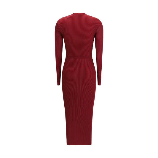Self-Portrait Ribbed midi Dress SE-PF25080MBUBURGUNDY-M