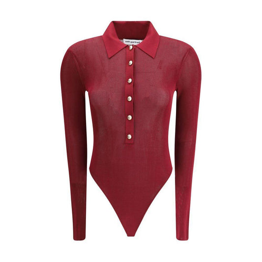 Self-Portrait Knit Bodysuit SE-PF25113TBUBURGUNDY-M