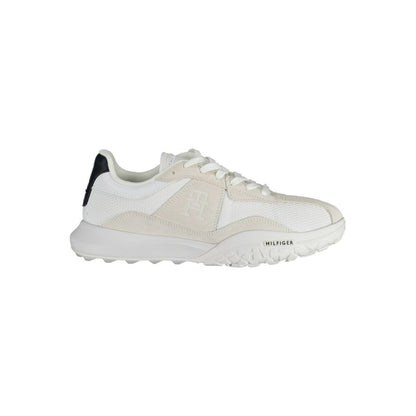 Tommy Hilfiger White Polyester Sneaker with contrasting details, logo, and laces, made from 100% recycled polyester
