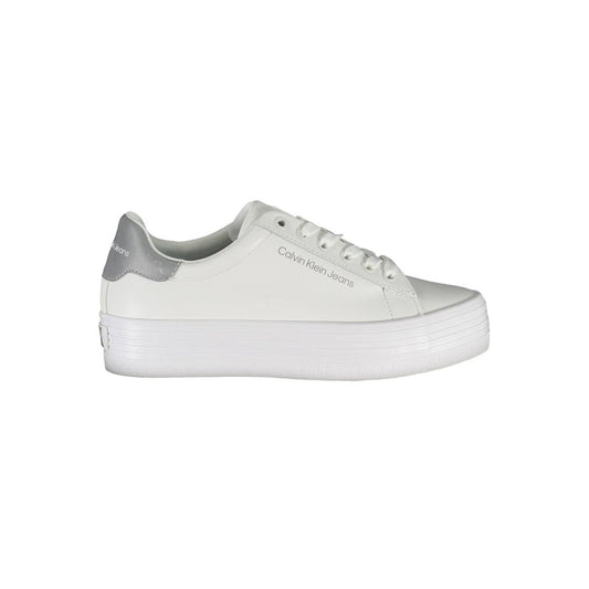 Calvin Klein White Polyester Sneaker with laces, contrasting details, logo print, made from 100% recycled polyester.