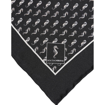 Dolce & Gabbana Black Sea Horse Silk Square Men Foulard Scarf
