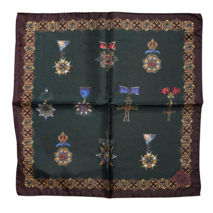 Dolce & Gabbana Green Medals Silk Square Foulard Scarf