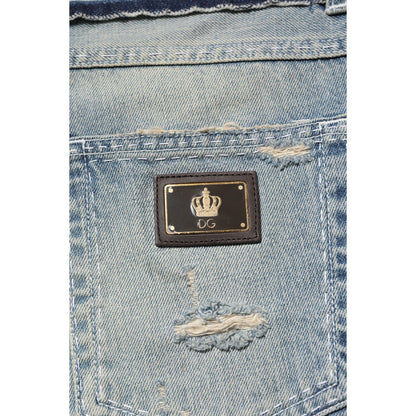 Dolce & Gabbana Light Blue Tattered Straight Men Denim Jeans