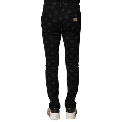 Dolce & Gabbana Black Cotton DG Logo Skinny Men Denim Jeans