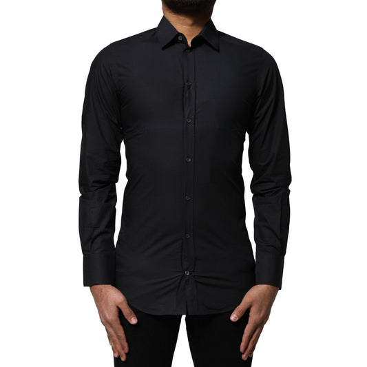 Dolce & Gabbana Black Cotton GOLD Long Sleeves Dress Shirt