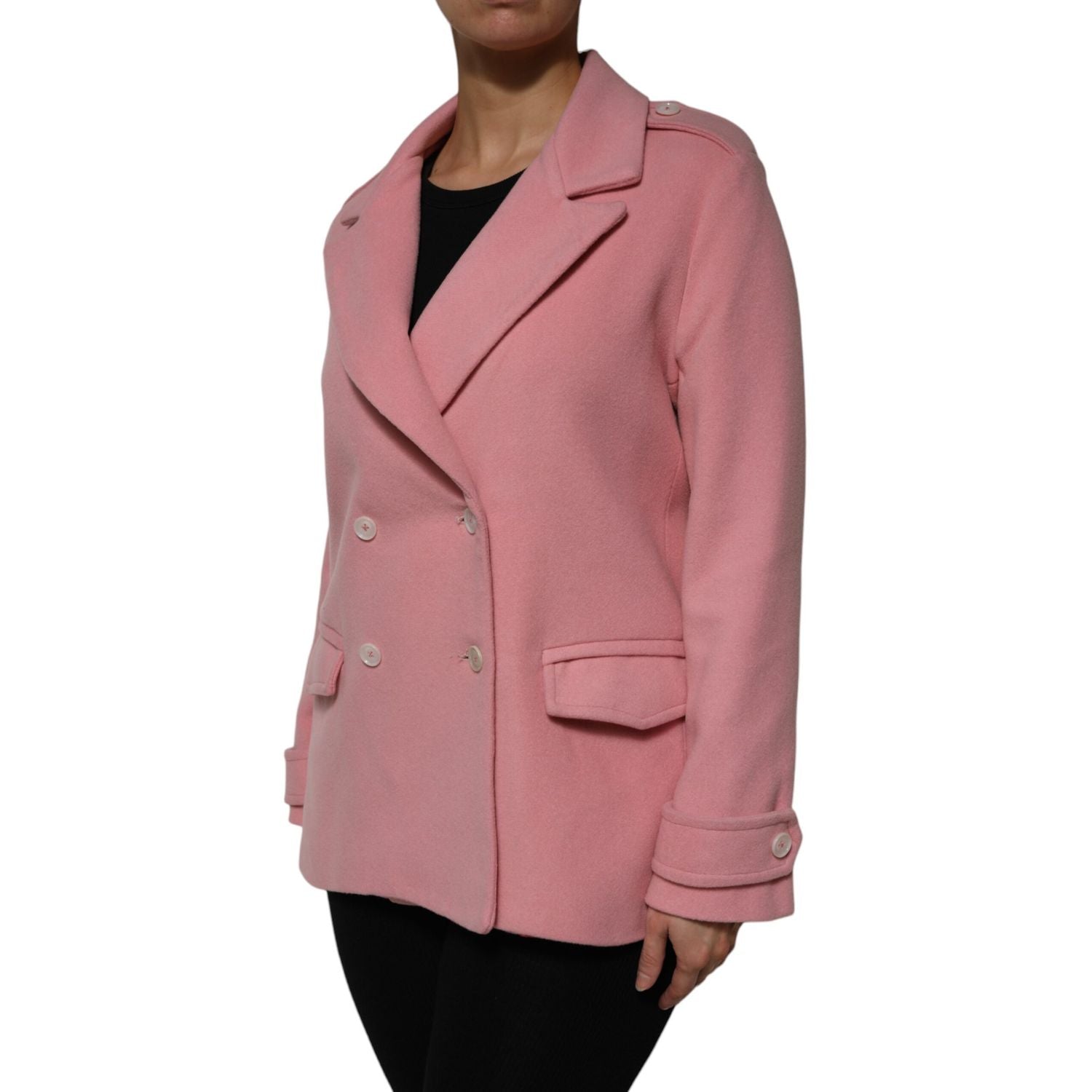 PINK MEMORIES Pink Wool Double Breasted Blazer Coat Jacket