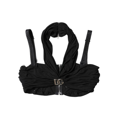 Dolce & Gabbana Black Cropped Viscose Halter Bustier Top