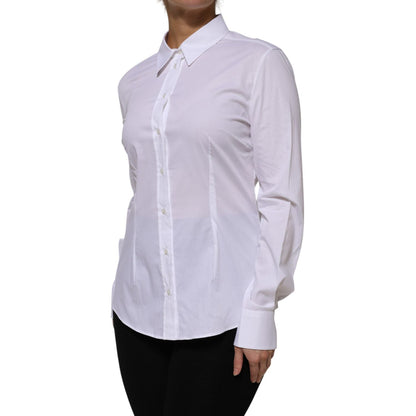 Dolce & Gabbana White Cotton Collared Long Sleeves Shirt Top