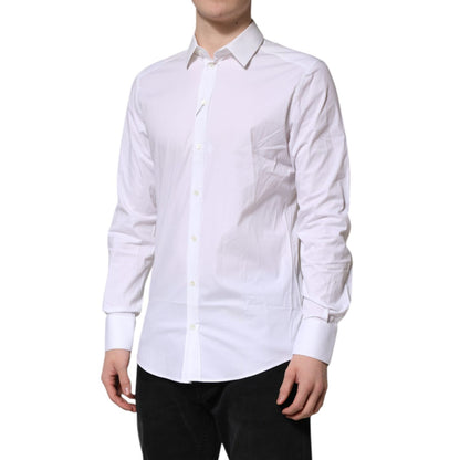 Dolce & Gabbana White GOLD Cotton Collared Dress Shirt Top