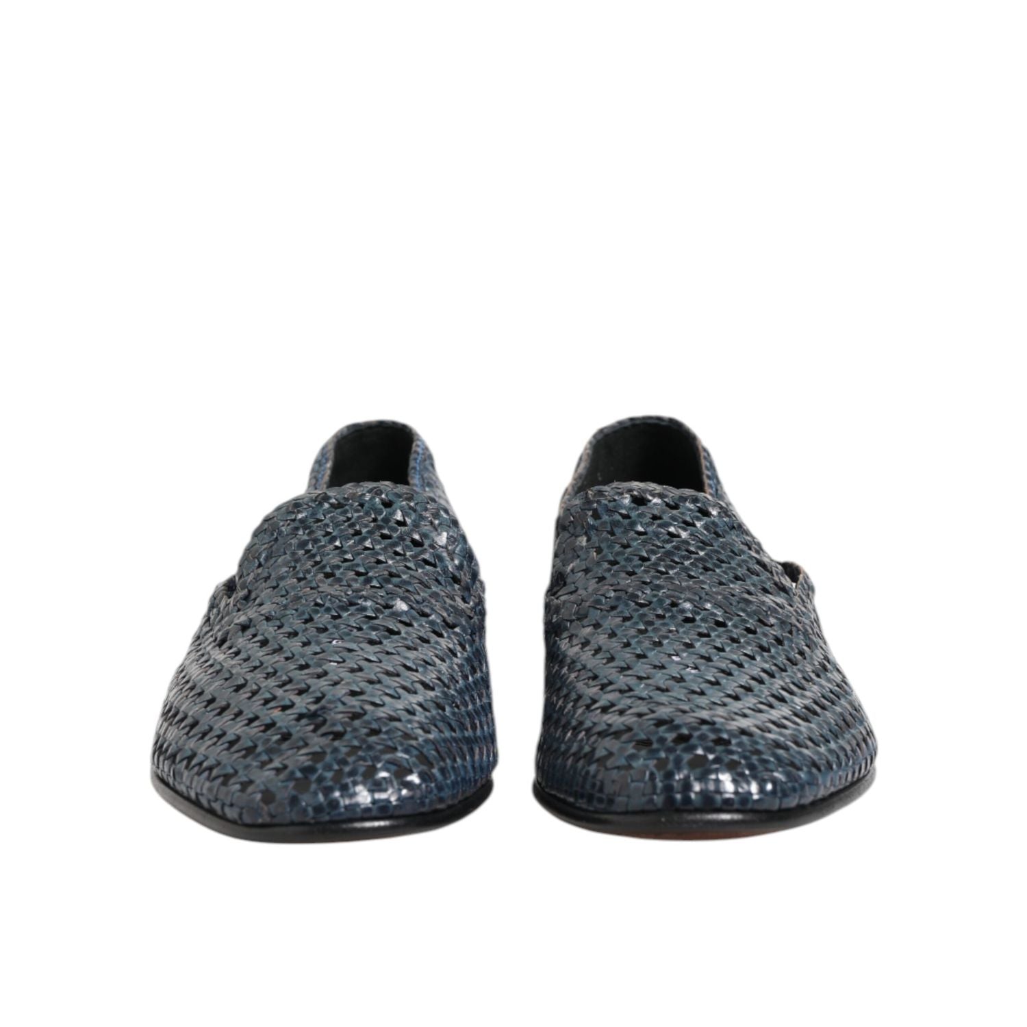 Dolce & Gabbana Blue Woven Leather Slip On Loafers Shoes