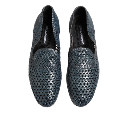 Dolce & Gabbana Blue Woven Leather Slip On Loafers Shoes