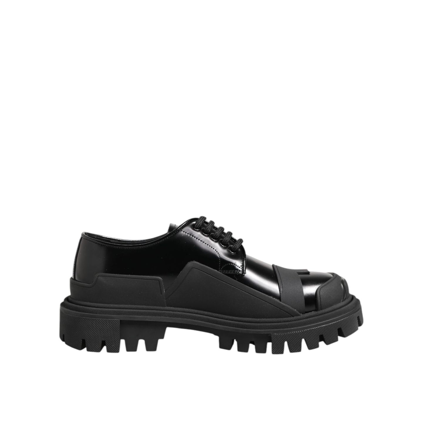 Dolce & Gabbana Black Patent Leather Trekking Derby Shoes