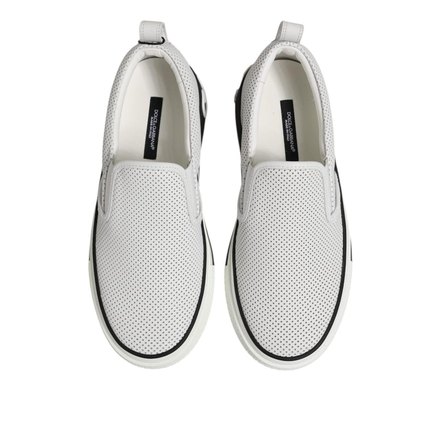 Dolce & Gabbana White Dotted Leather Slip On Men Sneakers Shoes