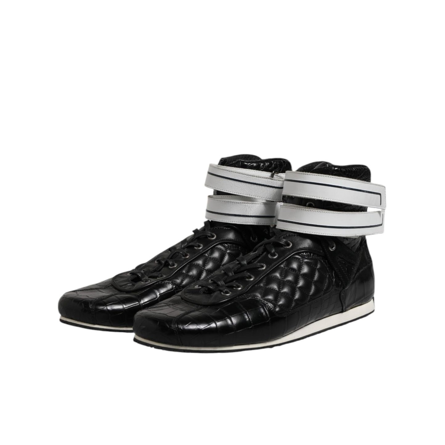 Dolce & Gabbana Black Quilted Leather Lace Up Sneakers Shoes