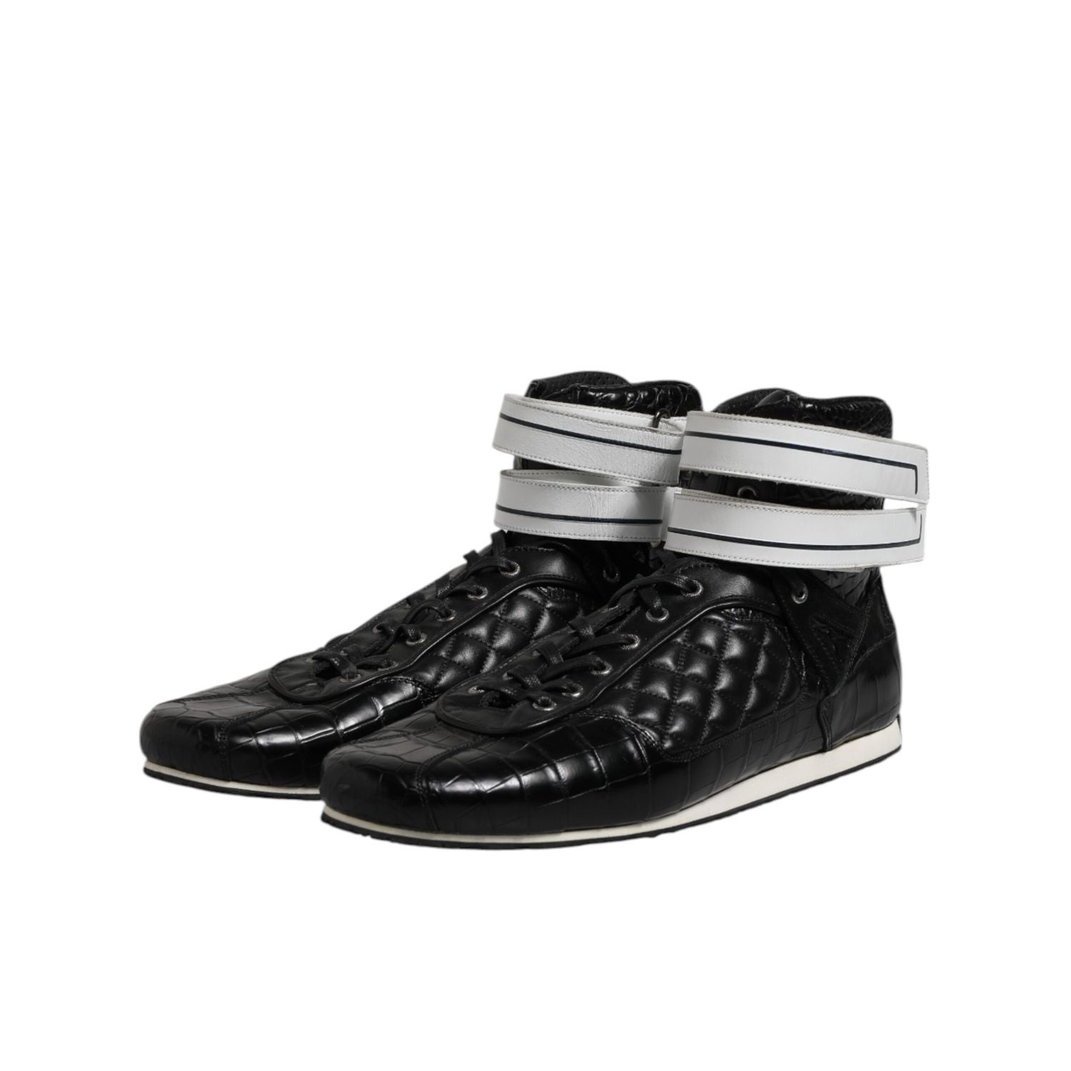 Dolce & Gabbana Black Quilted Leather Lace Up Sneakers Shoes