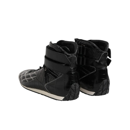 Dolce & Gabbana Black Quilted Leather Lace Up Sneakers Shoes