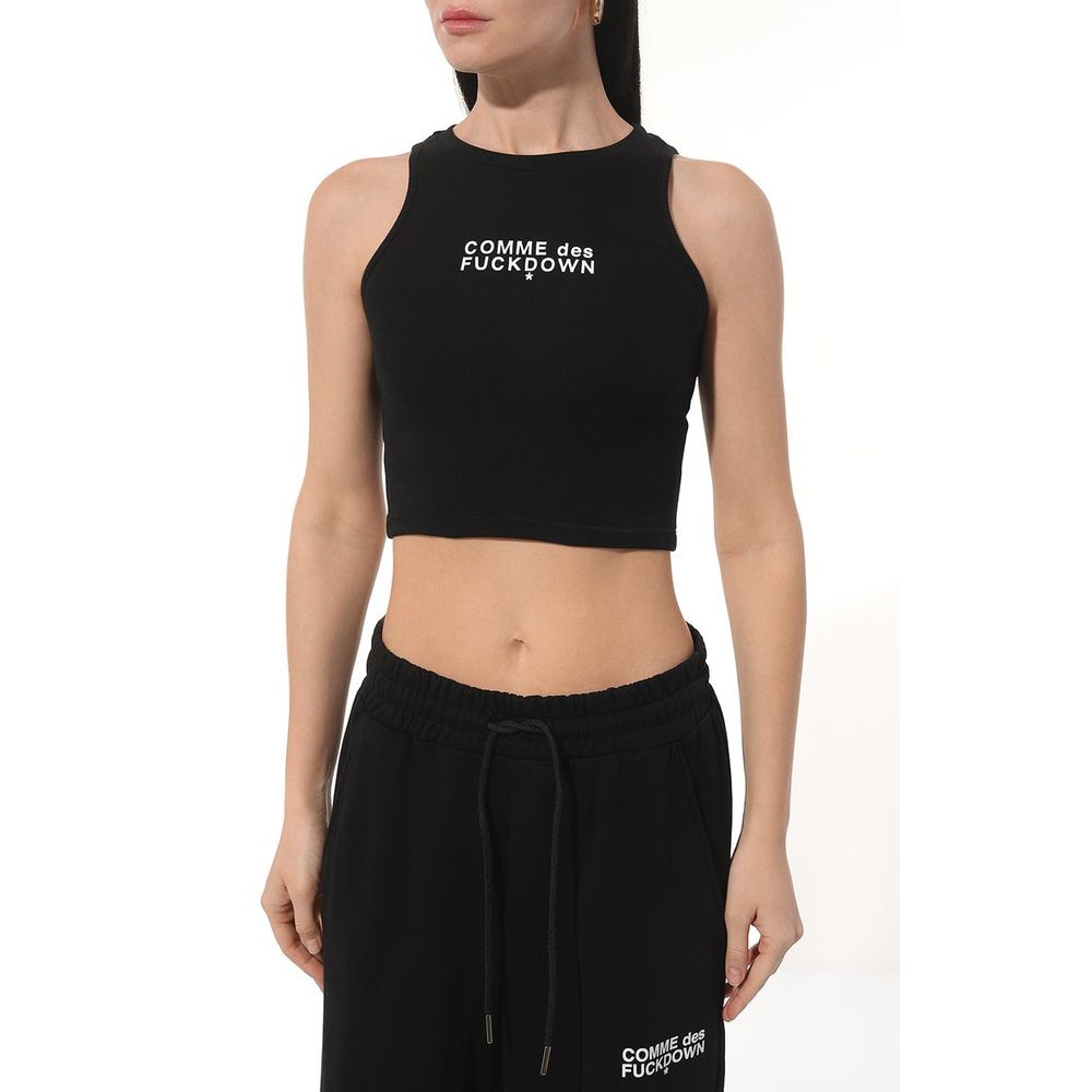 Comme Des Fuckdown Black Cotton Women Cropped Top