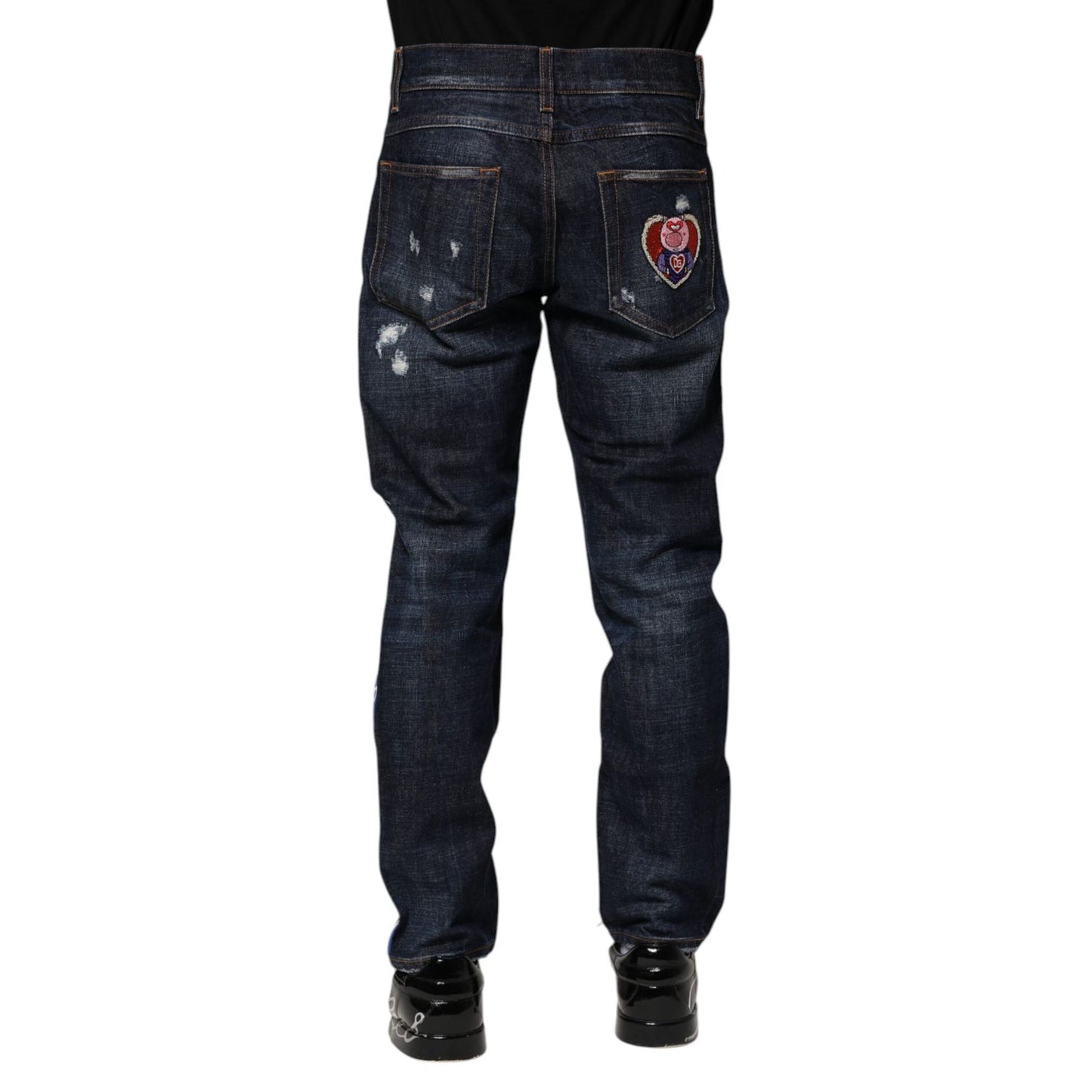 Dolce & Gabbana Dark Blue Tattered Skinny Denim Jeans