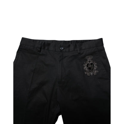 Dolce & Gabbana Dark Blue Logo Cotton Dress Pants