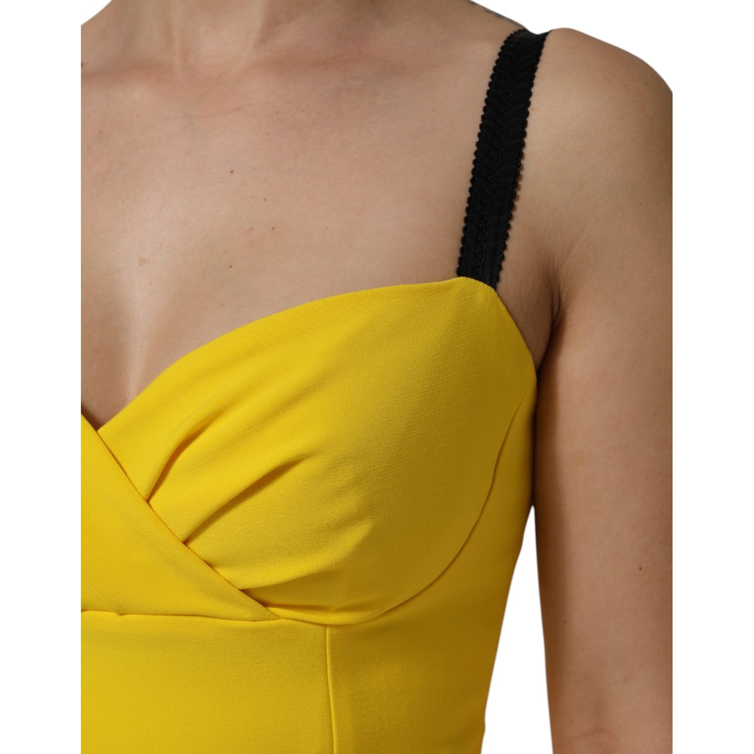Dolce & Gabbana Yellow Polyester Sleeveless Sheath Midi Dress