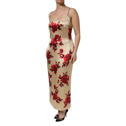 Dolce & Gabbana Beige Floral Spaghetti Strap Sheath Dress