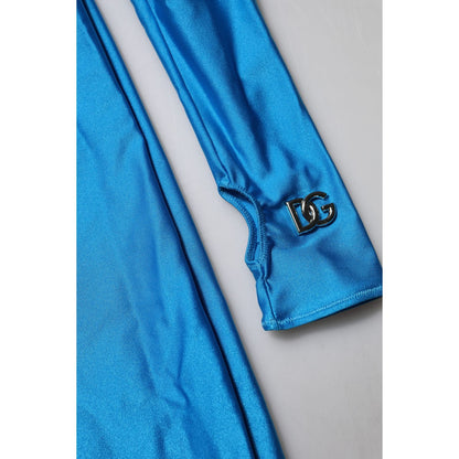 Dolce & Gabbana Blue Nylon Turtleneck Bodycon Jumpsuit Dress