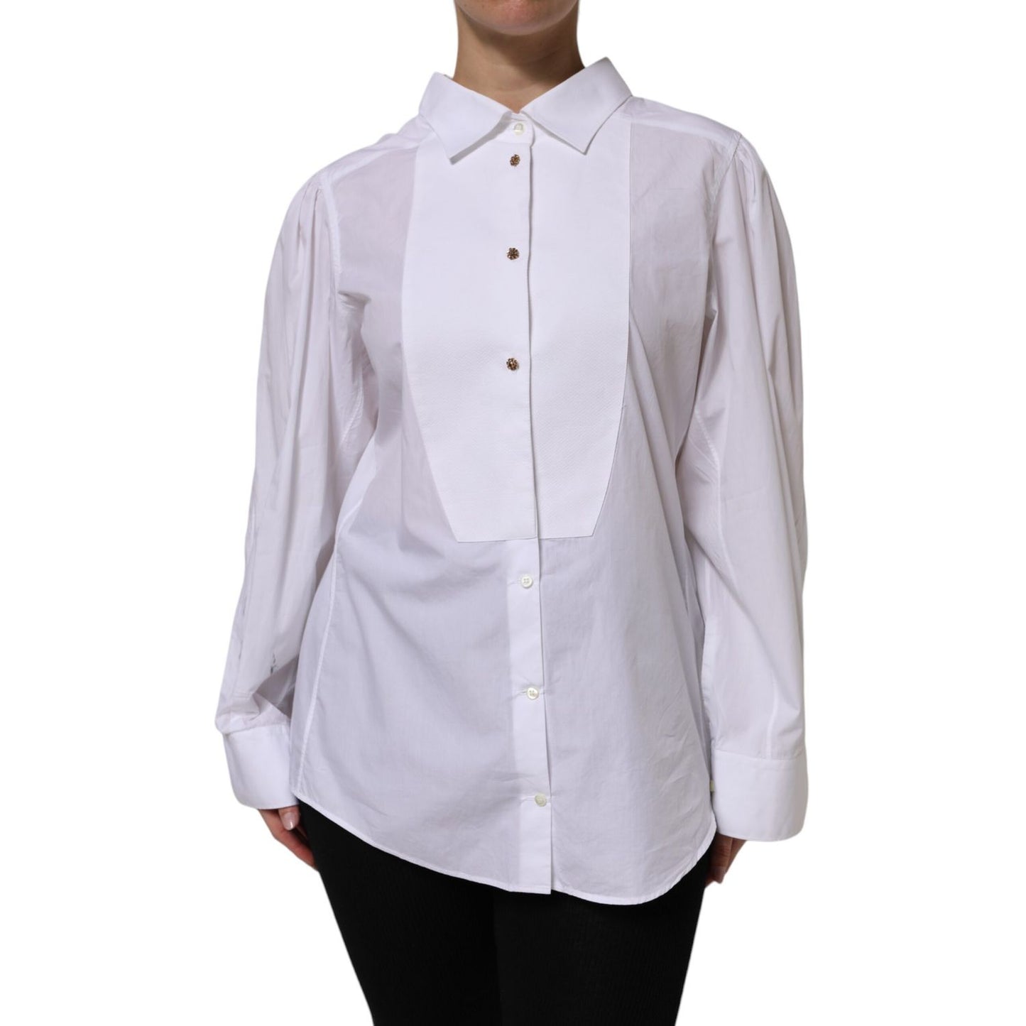 Dolce & Gabbana White Cotton Long Sleeves Formal Top Shirt
